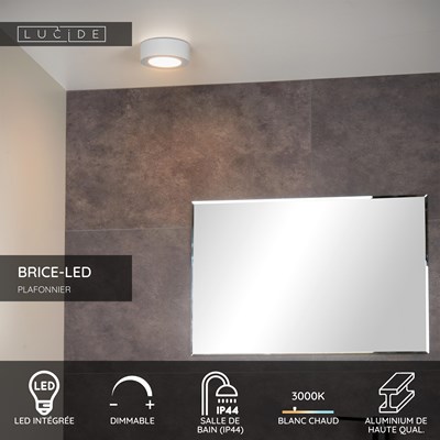 Lucide BRICE-LED - Plafonnier Salle de bains - Ø 11,7 cm - LED Dim. - 1x8W 3000K - IP44 - Blanc